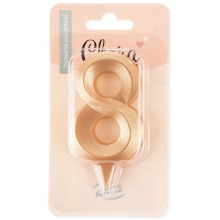 Свеча Цифра, 8 Грани, Золото, 7 см, 1 шт.