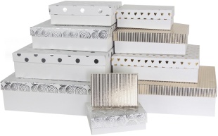 Набор коробок Белая Классика, Белый/Золото/Серебро, Металлик, 37*27*11 см, 10 шт. в упак. 