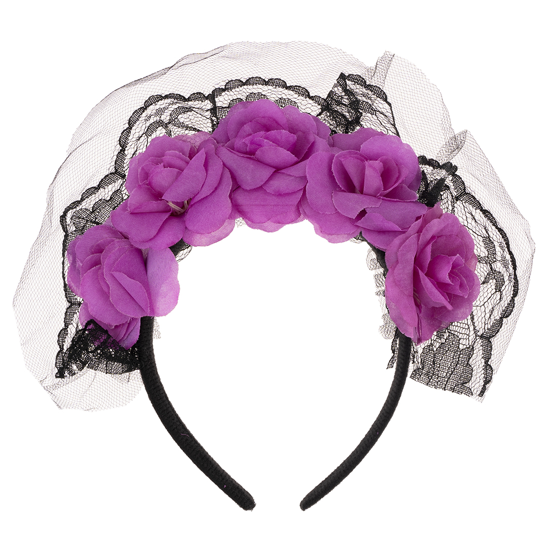 Ободок, Цветы на Хэллоуин (средние), Черный/Фиолетовый, 1 шт. 