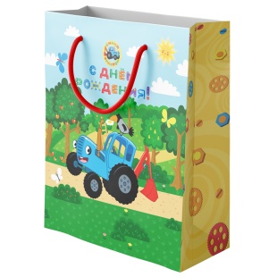 Пакет подарочный, 210гр, Синий трактор, Дизайн №2, 32*26*12 см, 1 шт.