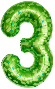 Шар (40''/102 см) Цифра, 3 Пиксели, Зеленый, 1 шт. в уп.
