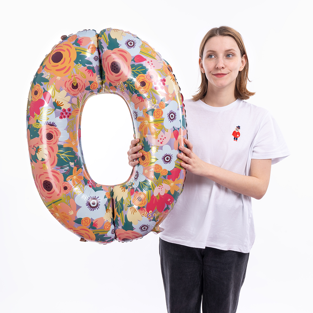 Шар (34''/86 см) Цифра, 0 Цветочный вальс, 1 шт. в уп.