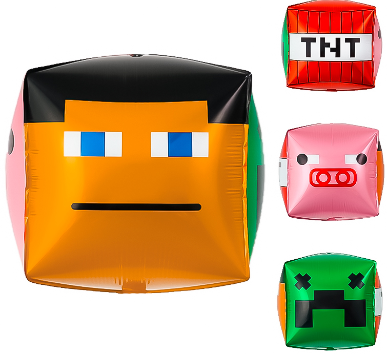 Шар 3D (22''/56 см) Куб, Пиксели, Герои, 1 шт.