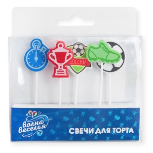 Свечи Фигура, Футбол, Ассорти, 2,5 см, 5 шт. с держат.