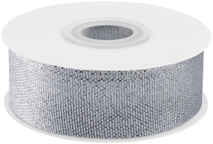 Лента парча (2,5 см*22,85 м) Мерцающий блеск, Серебро, Металлик, 1 шт.