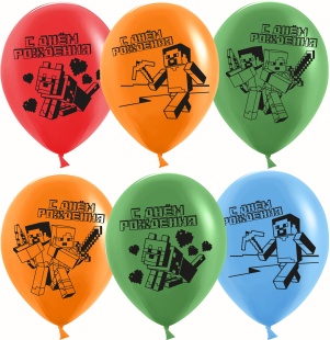 Шар (12''/30 см) Пиксели, С Днем Рождения!, Ассорти, пастель, 2 ст, 25 шт.