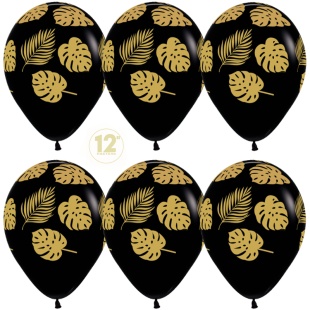 Шар (12''/30 см) Золотые листья, Черный (080), пастель, 5 ст, 50 шт.