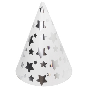 Колпаки, Звезды Микс, Белый/Серебро, Металлик, 16 см, 6 шт. в упак. 