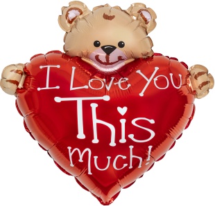 Шар (13''/33 см) Мини-сердце, Медвежонок с большим сердцем, Красный, 1 шт.