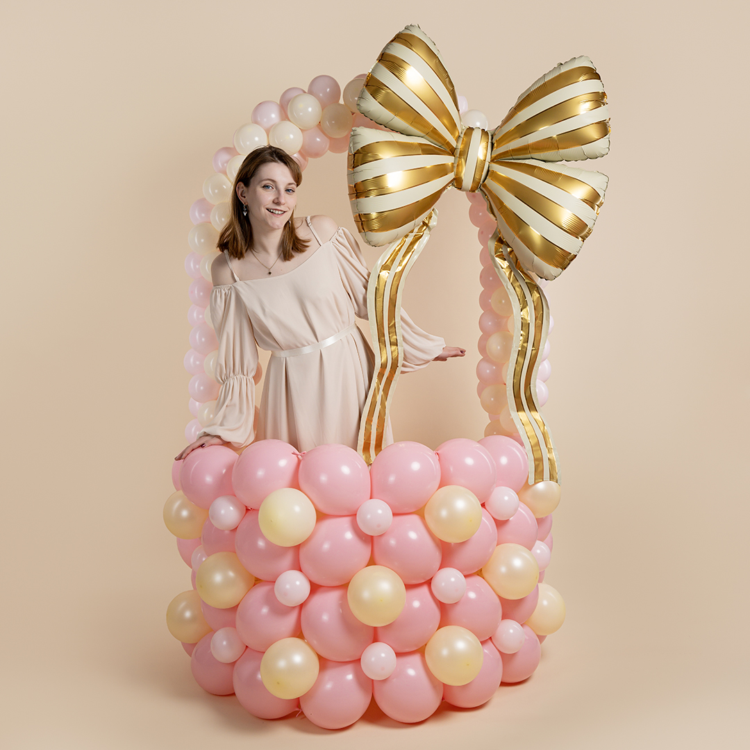 Шар (61''/155 см) Фигура, Бант, Стильные полоски, Золото, 1 шт.