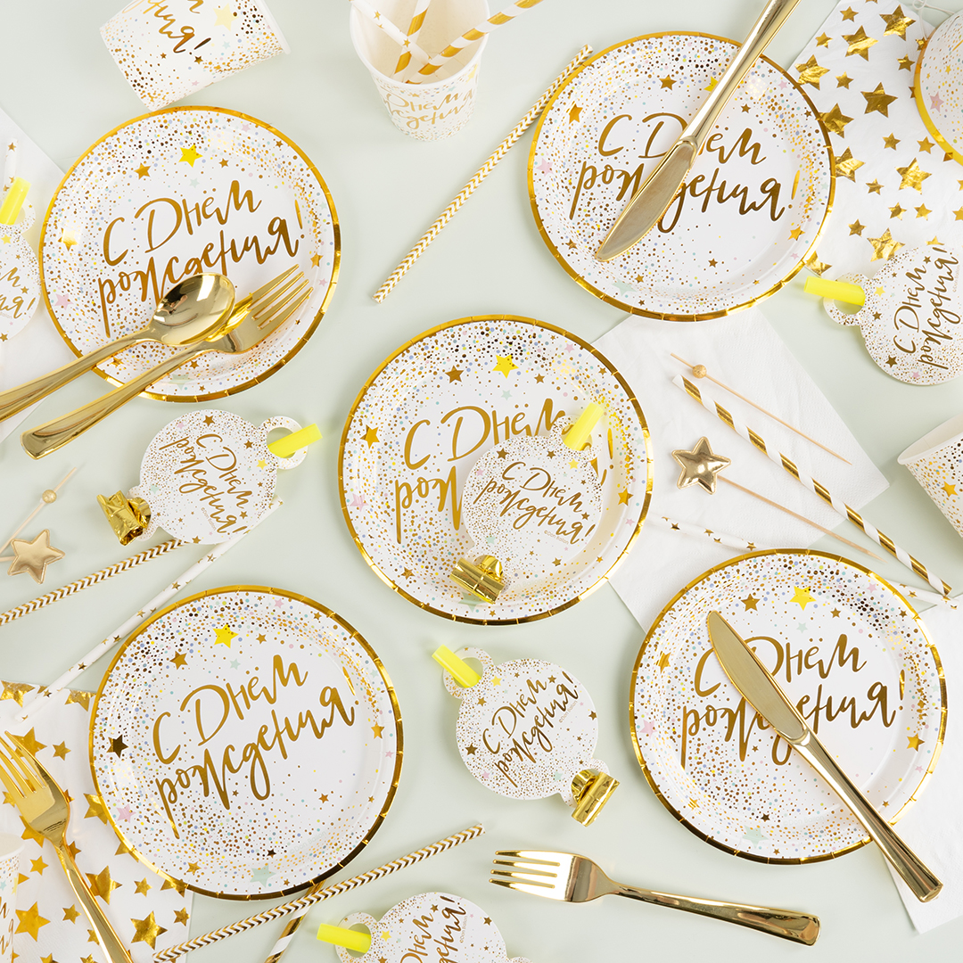 Карнавальные язычки гудки, С Днем Рождения (сверкающие блестки), 11 см, 6 шт. в упак. 