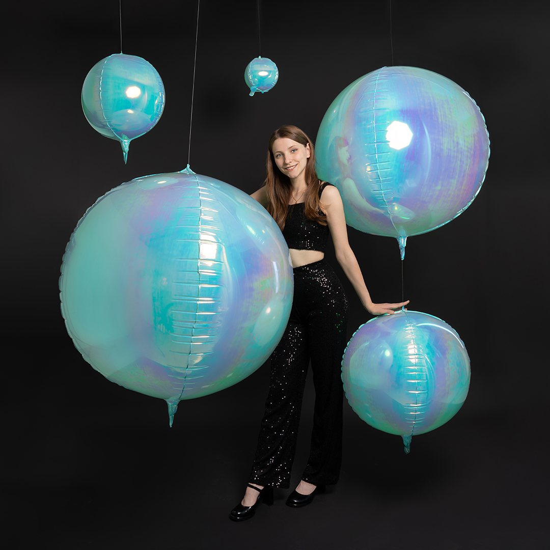 Шар 3D (10''/25 см) Мини-сфера, Голубой, Хамелеон, 1 шт. в уп.