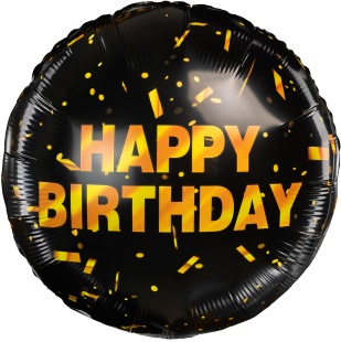 Шар (18''/46 см) Круг, Happy Birthday (золотое конфетти), Черный, 1 шт.