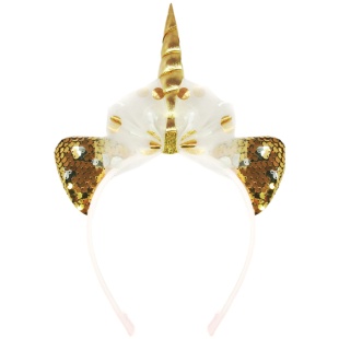 Ободок, Единорог с бантиком, Золото/Белый, 1 шт. 