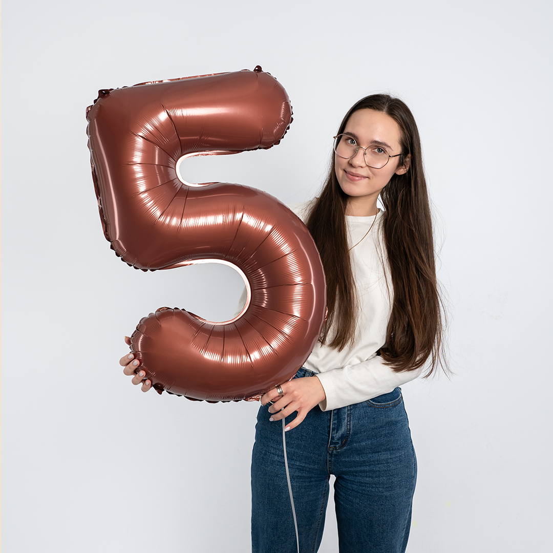 Шар (32''/81 см) Цифра, 5, Шоколадный, 1 шт. в уп.