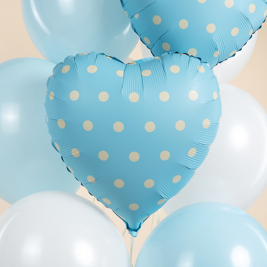 Шар (18''/46 см) Сердце, Кремовый горошек, Голубой, 1 шт.