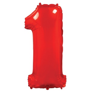 Шар (40''/102 см) Цифра, 1, Красный, 1 шт. в уп.