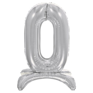 Шар (32''/81 см) Цифра на подставке, 0, Серебро, 1 шт. в уп.