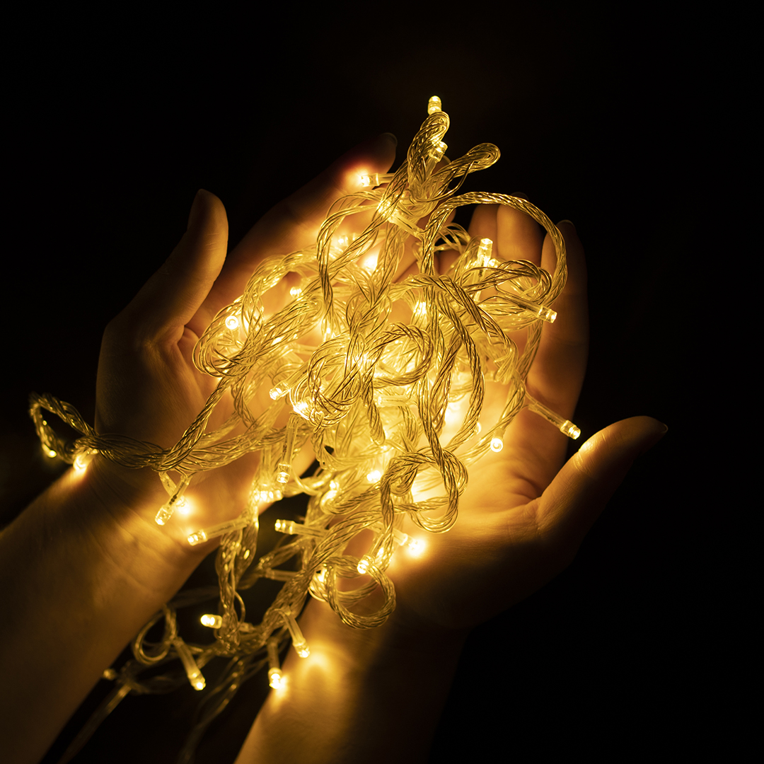 Светодиодная гирлянда, Нить 200 Led, 8 режимов, IP14, 20 м. Теплый белый, 1 шт.