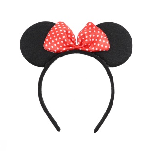 Ободок Мышка с красным бантиком, маленькие точки, Черный, 1 шт. 