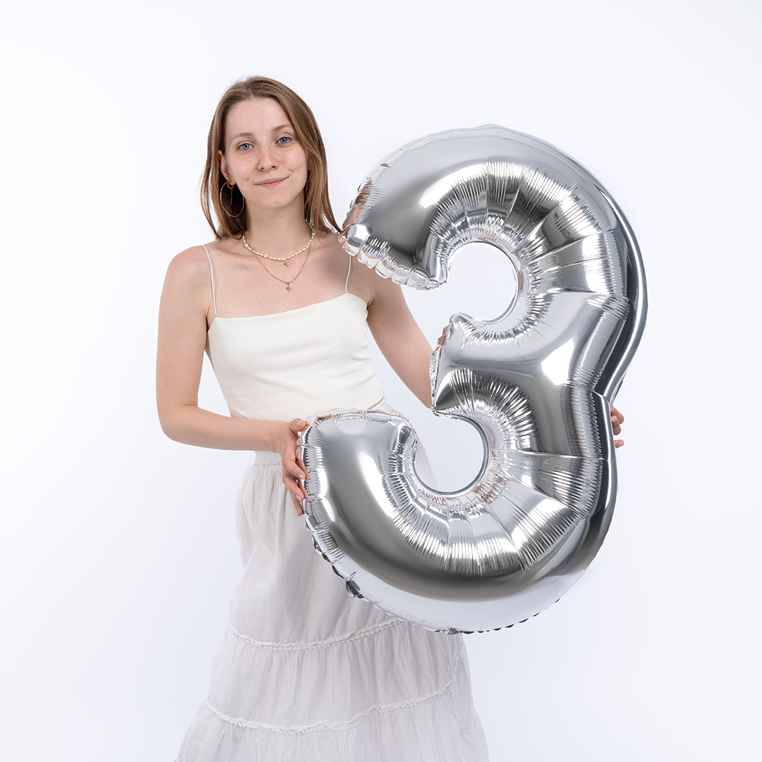 Шар (40''/102 см) Цифра, 3, Серебро, 1 шт.