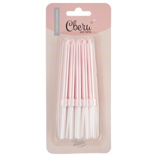 Свечи Розовый, Перламутр, 0,6*8 + 4 см, 10 шт. с держат.