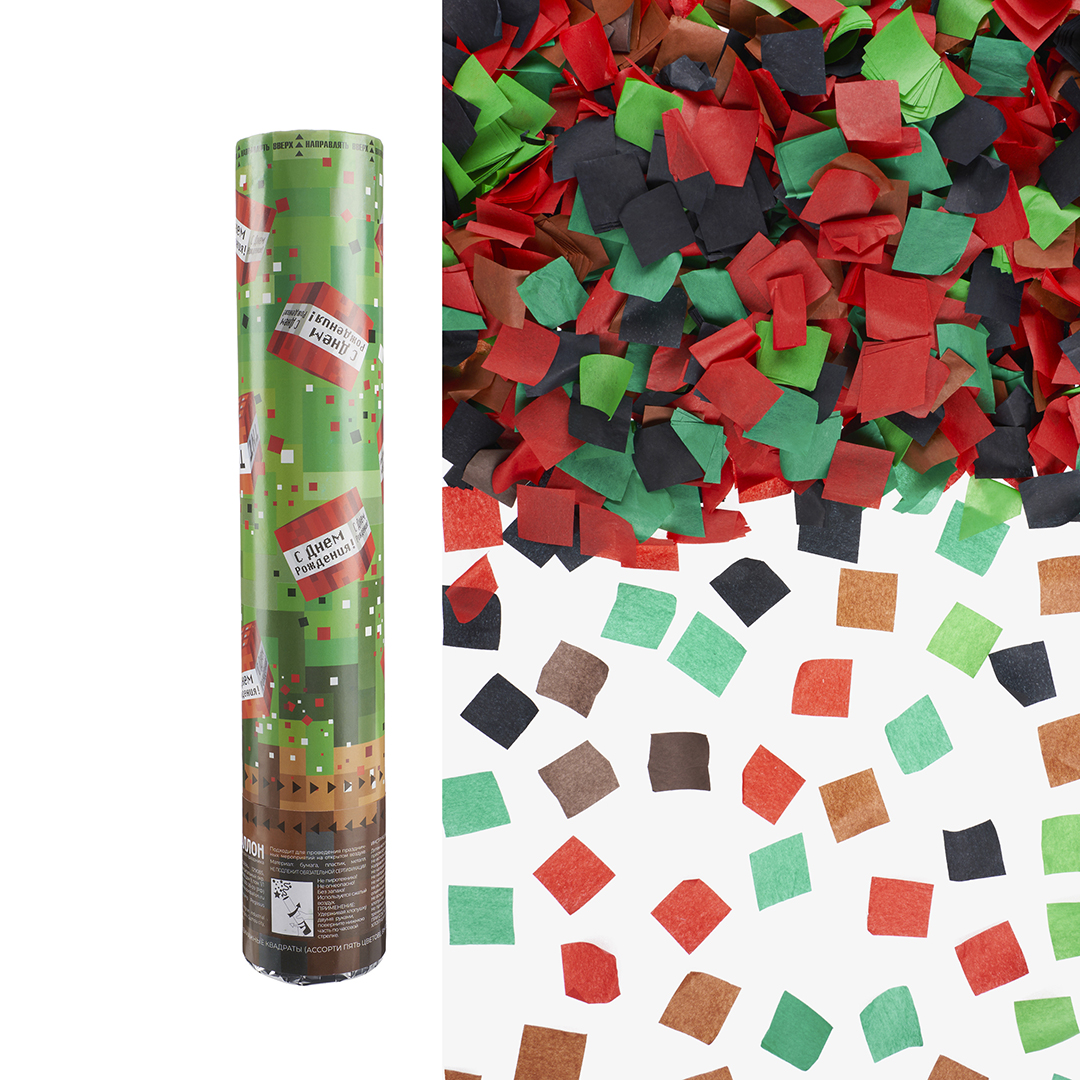 Пневмохлопушка (12/30 см), Пиксели, Квадраты тишью, 1 шт.