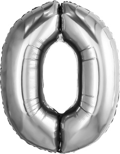 Шар (32''/81 см) Цифра, 0, Серебро, 1 шт. в уп.
