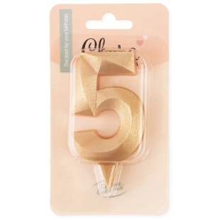 Свеча Цифра, 5 Грани, Золото, 7 см, 1 шт.