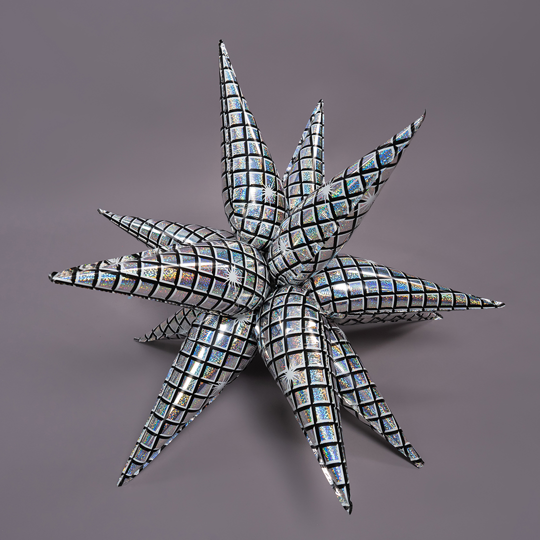 Шар 3D (32''/81 см) Звезда, Составная, Диско, Серебро, Голография, 1 шт. в уп.