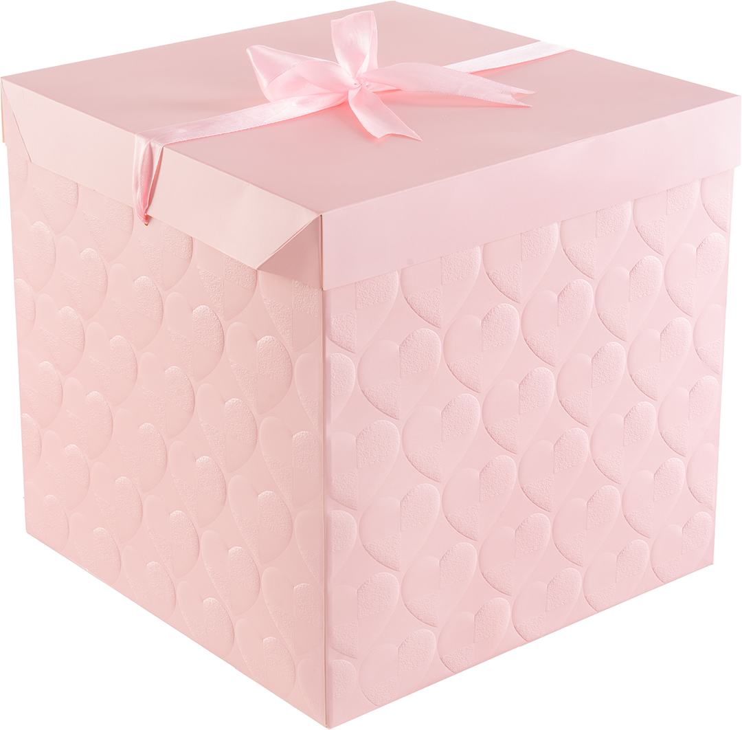 Коробка складная, 350гр, Фактурные сердца, Розовый, 30*30*30 см, 1 шт. в упак. 