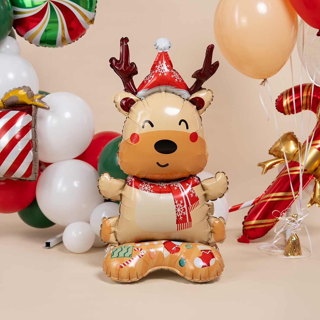 Шар 3D (38''/97 см) Фигура на подставке, Новогодний олень, 1 шт. в уп.