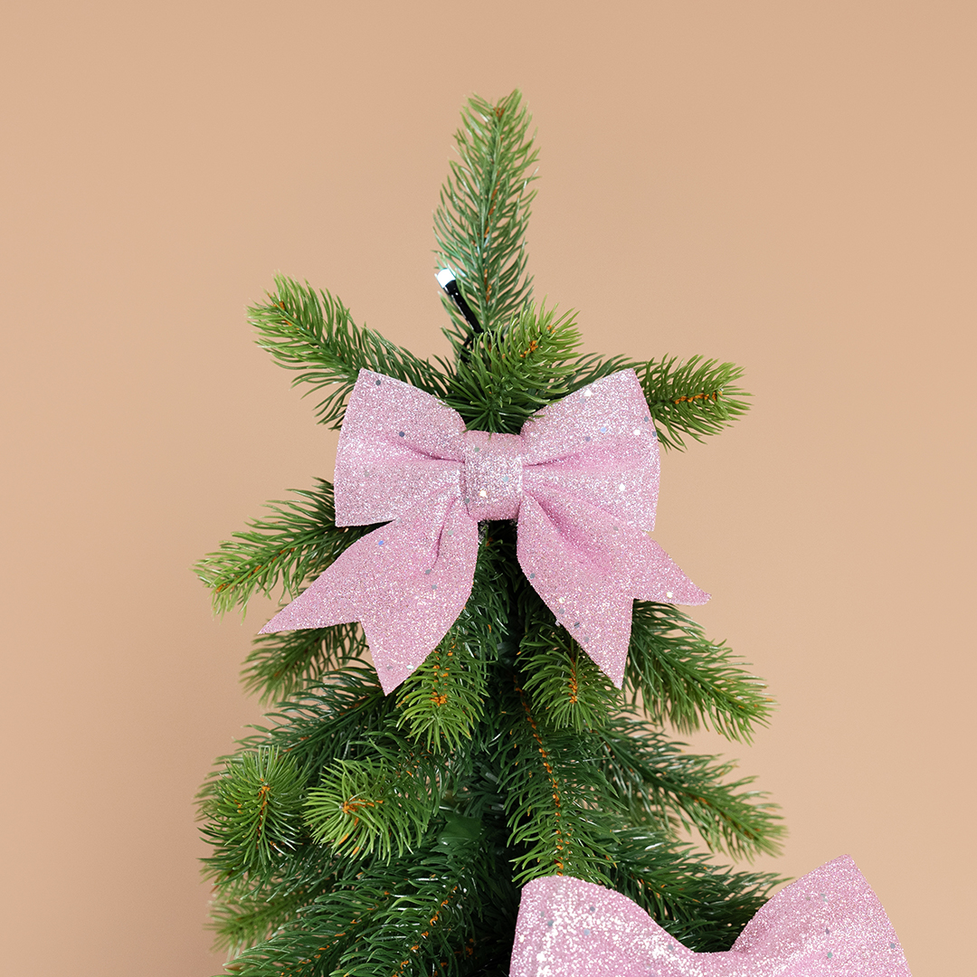 Декоративный бант Праздничный, Розовый, с блестками, 12*15 см, 2 шт. в упак. 