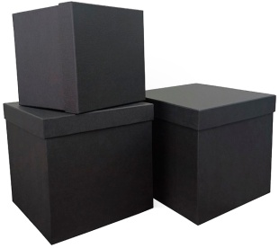 Набор коробок Куб, Тиснение Лен, Черный, 21*21*21 см, 3 шт. в упак. 
