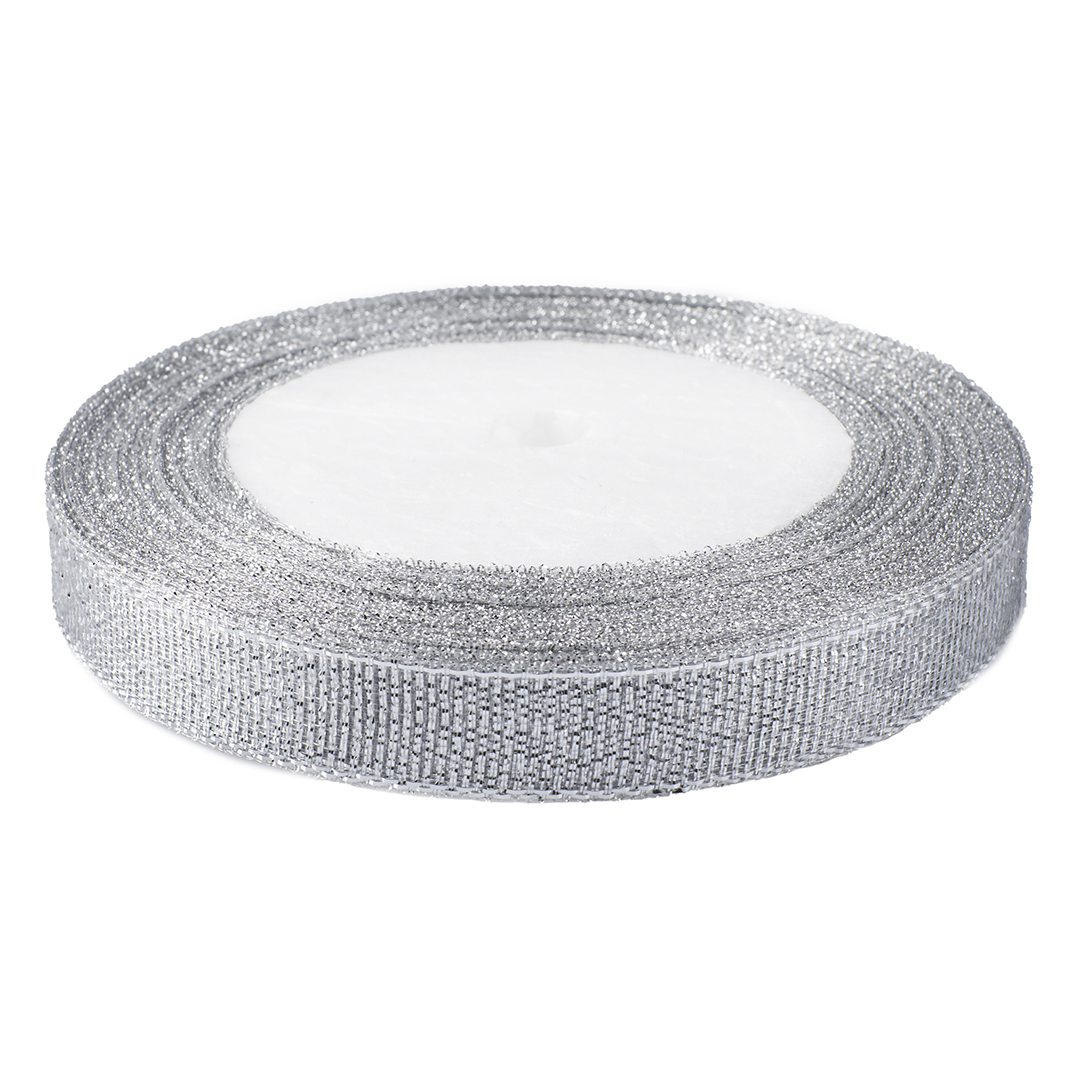 Лента парча (1,2 см*22,85 м) Мерцающий блеск, Серебро, Металлик, 1 шт.