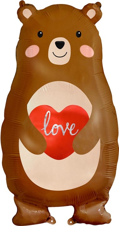 Шар (31''/79 см) Фигура, Мишка с сердцем, 1 шт.