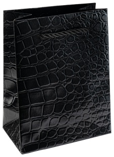 Пакет подарочный, Крафт 210гр, Кожа крокодила, Черный, Металлик, 15*12*7 см, 1 шт.