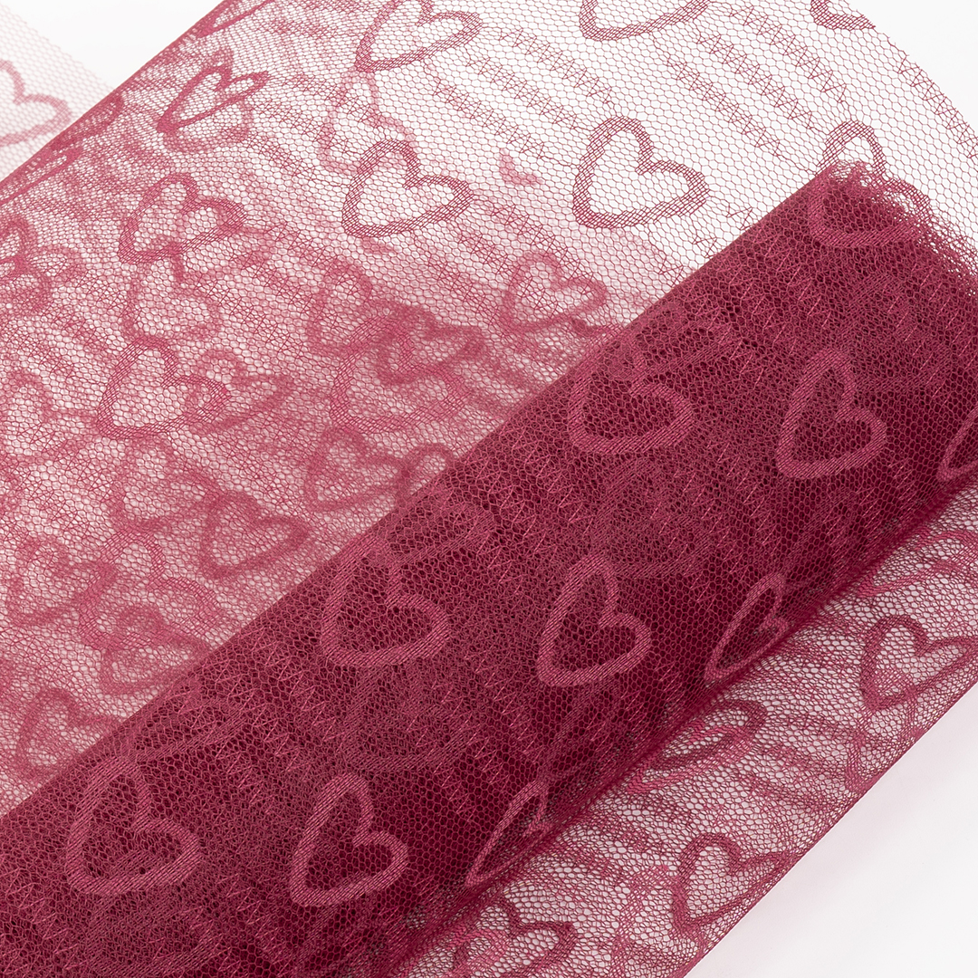 Фатин в рулоне (0,5*4,57 м) Сердца, Бордовый, 1 шт.