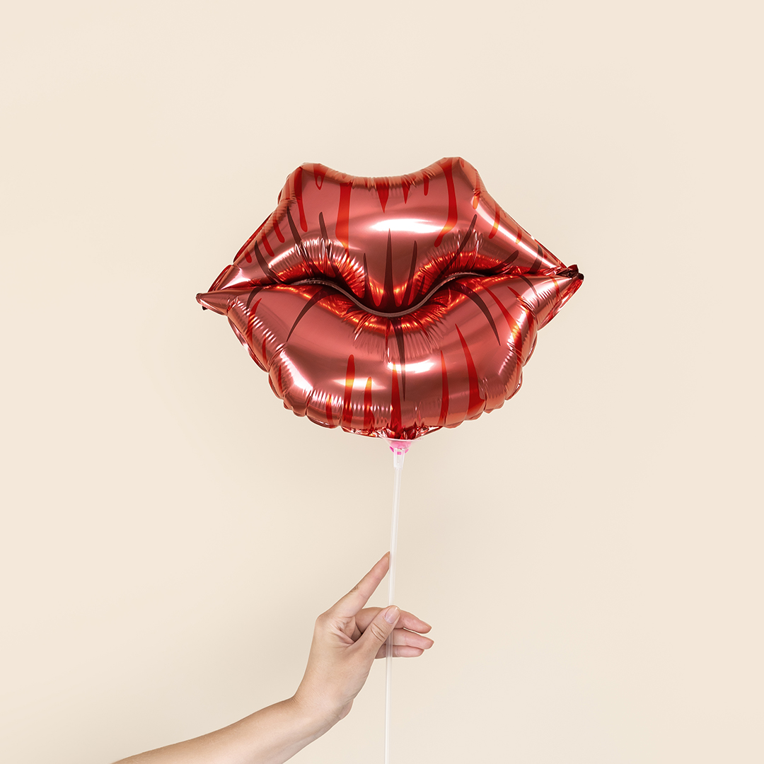 Шар с клапаном (16''/41 см) Мини-фигура, Губы, Поцелуй, 1 шт.