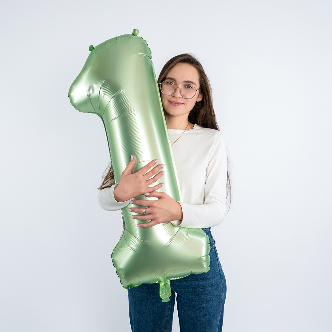Шар (40''/102 см) Цифра, 1, Авокадо, Сатин, 1 шт. в уп.
