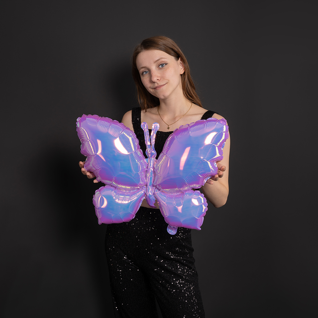 Шар (26''/66 см) Фигура, Бабочка (надув воздухом), Сиреневый, Хамелеон, 1 шт. в уп.