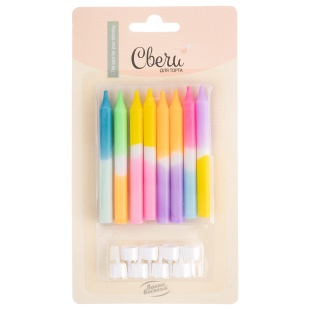 Свечи Волшебный микс, Ассорти, Градиент, 0,55*8 + 1 см, 8 шт. с держат.