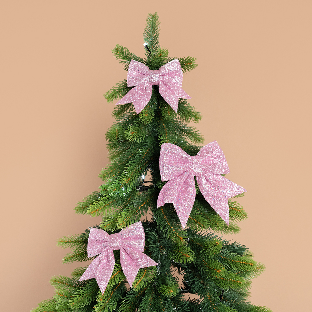 Декоративный бант Праздничный, Розовый, с блестками, 15*20 см, 1 шт. в упак. 
