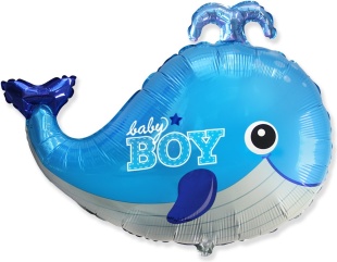 Шар (34''/86 см) Фигура, Маленький кит для мальчика, Голубой, 1 шт.