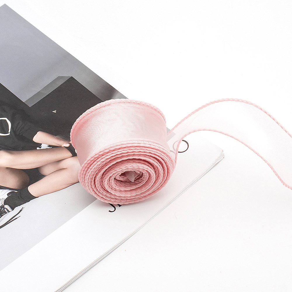 Лента декоративная (4 см*9,14 м) Органза с леской, Нежно-розовый, 1 шт.