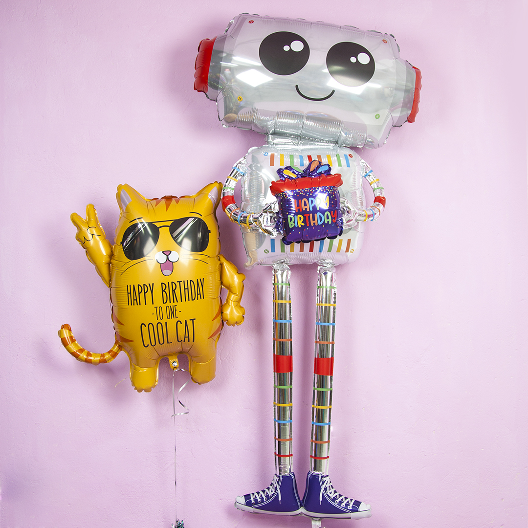 Шар 3D (62''/157 см) Ходячая Фигура, Робот с подарком, 1 шт. в уп.
