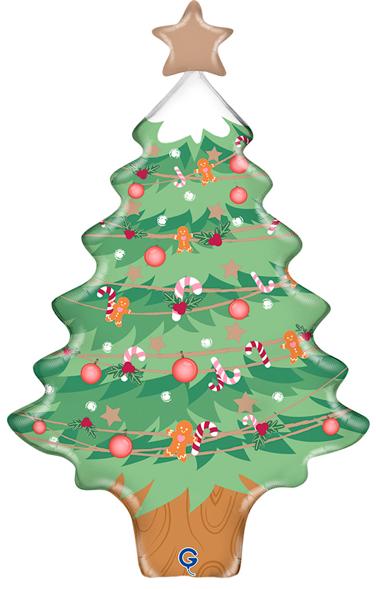 Шар (14''/36 см) Мини-фигура, Новогодняя елочка, 1 шт.