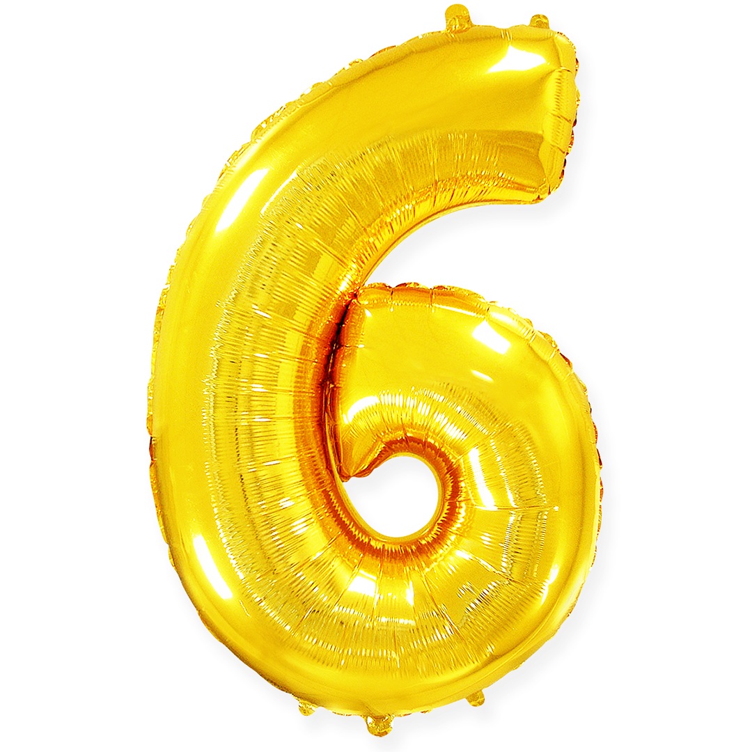 Шар (40''/102 см) Цифра, 6, Золото, 1 шт. в уп.