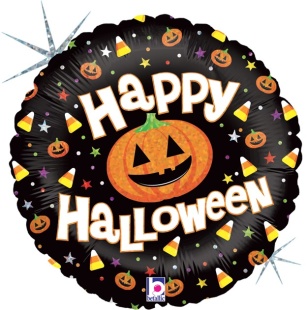 Шар (18''/46 см) Круг, Тыквы на Хэллоуин, Черный, Голография, 1 шт.