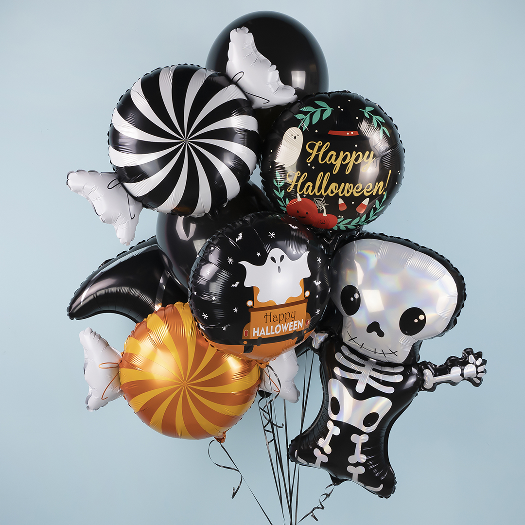 Шар (18''/46 см) Круг, Хэллоуин (привидение и тыквы), 1 шт.